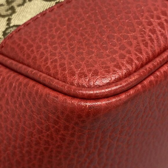Auth GUCCI GG Pattern, Bree 449241 Dark Brown Beige Red Jacquard Leather Handbag - Picture 9 of 16